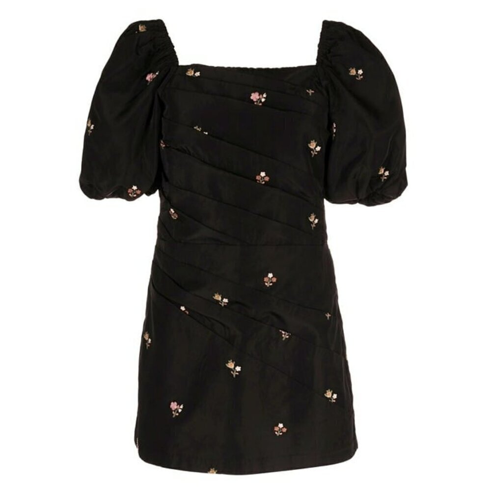Sea Ny Women's Rubina Embroidered Taffeta Draped Mini Dress Size 4 (MSRP $425)